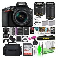 Nikon D3500 24.2MP DSLR Digital Camera with 18-55mm and 70-300mm Lenses (1588) USA Model Deluxe Bundle -Includes- Sandisk 64GB SD Card + Large Camera Bag + Editing Software + Spare