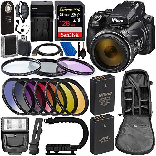  Nikon COOLPIX P1000 Digital Camera with Deluxe Accessory Bundle - Includes: SanDisk Extreme PRO 128GB Memory Card, Extra Battery & Much More