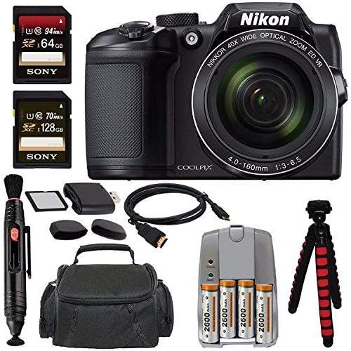  Nikon COOLPIX B500 Digital Camera (Black) + NiMH Batteries and Charger Set + Sony 64GB SDXC Card + Sony 128GB SDXC Card + Memory Card Reader + Tripod + 6 HDMI to Micro HDMI Cable B