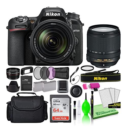  Nikon D7500 20.9MP DSLR Digital Camera with 18-140mm VR Lens (1582) Deluxe Bundle Kit -Includes- Sandisk 64GB SD Card + Large Camera Bag + Filter Kit + Spare Battery + Telephoto Le