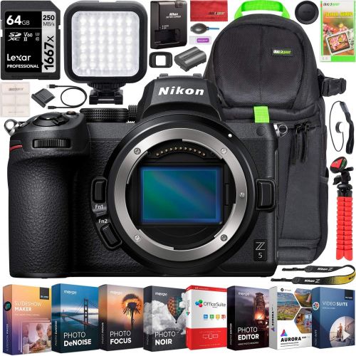  Nikon Z5 Mirrorless Camera Full Frame Body FX-Format 4K UHD Bundle with Deco Gear Photography Backpack + Photo Video LED Lighting + Lexar 64GB High Speed SD Card + Software Kit and