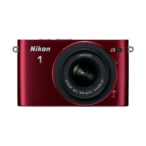  Nikon 1 J3 14.2 MP HD Digital Camera System with 10-30mm VR and 30-110mm VR 1 NIKKOR Lenses (Red)