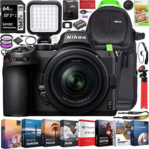  Nikon Z5 Mirrorless Full Frame Camera Body with 24-50mm f/4-6.3 Lens Kit FX-Format 4K UHD Bundle with Deco Gear Photography Backpack + Photo Video LED Lighting + 64GB Card + Softwa