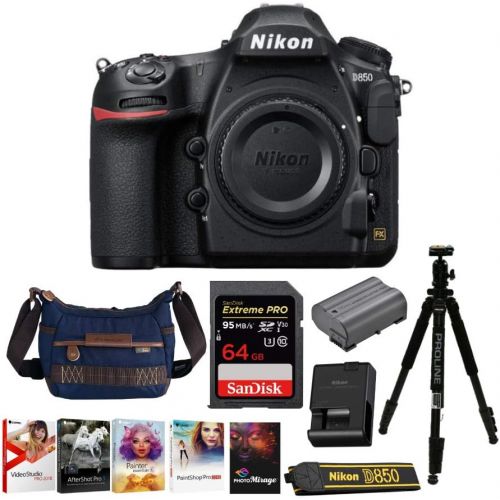  Nikon D850 Full Frame FX-Format Digital SLR Camera Body Holiday Bundle with 64GB SD Card and Accessories (5 Items)