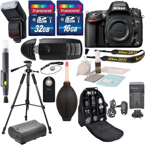  Nikon D610 DSLR Camera (Body) Along with Universal Automatic Flash with Deluxe Accessory Bundle and Cleaning Accessories