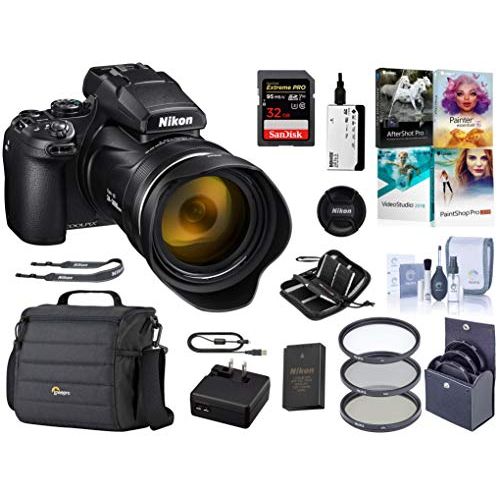  Nikon COOLPIX P1000 Digital Point & Shoot Camera -Bundle with Camera Case, 32GB SDHC Card, 77mm Filter Kit, Cleaning Kit, Card Reader, Memory Wallet, PC Software Package