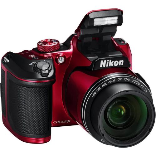  Nikon COOLPIX B500 16MP 40x Optical Zoom Digital Camera w/Built-in Wi-Fi NFC & Bluetooth (Red) + 16GB SDHC Accessory Bundle