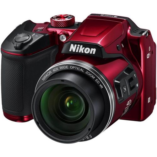  Nikon COOLPIX B500 16MP 40x Optical Zoom Digital Camera w/Built-in Wi-Fi NFC & Bluetooth (Red) + 16GB SDHC Accessory Bundle