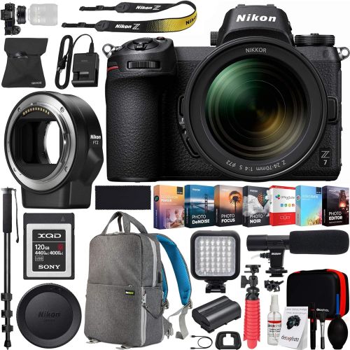  Nikon Z7 Mirrorless FX-Format Full-Frame 4K Ultra HD Camera Body (1594) with NIKKOR Z 24-70mm f/4 S Lens Kit + FTZ Mount Adapter for F-Mount and 120GB Memory Card Deco Gear Backpac