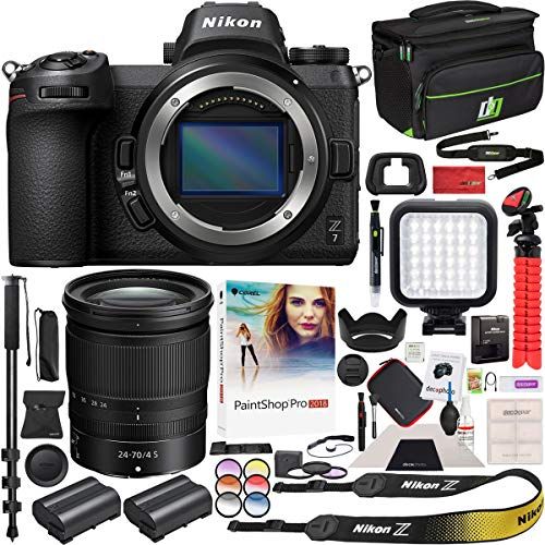  Nikon Z7 Mirrorless Camera Body Only FX-Format Full-Frame 4K Ultra HD with FTZ Mount Adapter for F-Mount Lenses and Deco Gear Travel Gadget Bag Case + Extra Battery & Accessory Kit