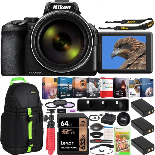  Nikon COOLPIX P950 Compact Digital Camera with 83x Optical Zoom Super Telephoto Lens Bundle Including Triple Battery + Deco Gear Backpack Bag Case + Filter Kit + Photo Video Softwa