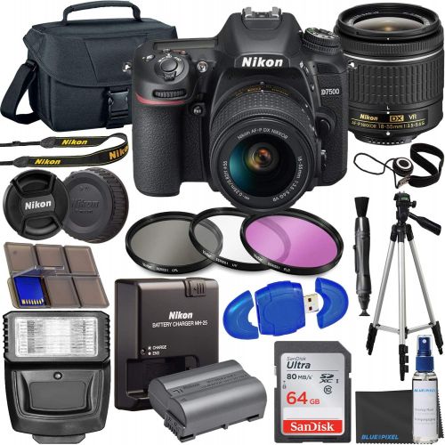  [아마존베스트]Nikon intl Nikon D7500 DSLR Camera with 18-55mm VR Lens + 64GB Card, Tripod, Flash, 3 Piece Filter Kit, Case, and More