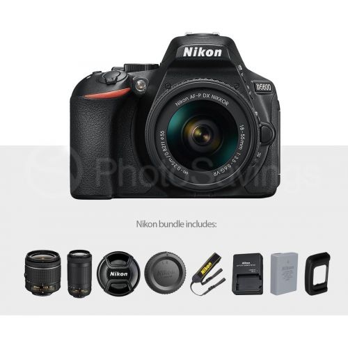  Nikon D5600 DSLR Camera with NIKKOR 18-55mm + 70-300mm Lenses W2 x 32GB Memory Card + Digital Slave Flash + Filters, Telephoto & Wideangle Lens, Xpix Lens Accessories with Deluxe