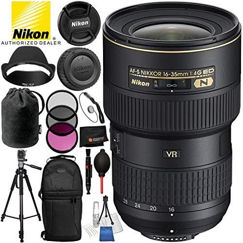  Nikon AF-S NIKKOR 16-35mm f4G ED VR Lens 12PC Accessory Bundle  Includes 3 Piece Filter Kit (UV + CPL + FLD) + 72” Tripod + Sling Backpack + MORE