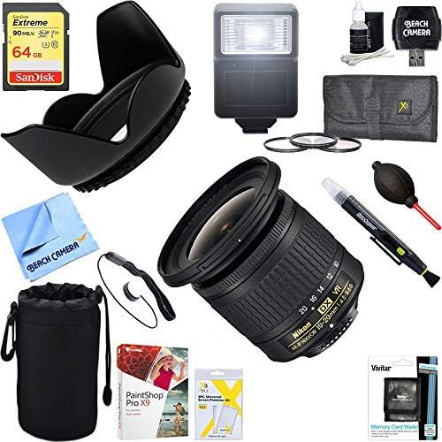  Nikon 20067 AF-P DX NIKKOR 10-20mm f4.5-5.6G VR Lens + 64GB Ultimate Filter & Flash Photography Bundle