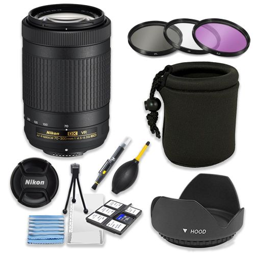  Nikon AF-P DX NIKKOR 70-300mm f4.5-6.3G ED VR Lens Bundle with Professional HD Filters, Lens Hood, Lens Case, 5 Piece Lens Starter Kit.