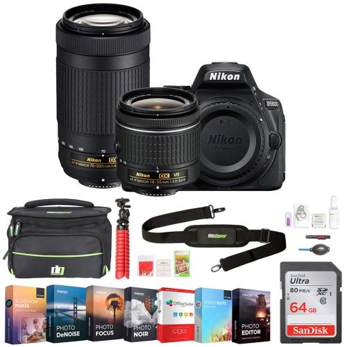  Nikon D5600 24.2MP DX-Format DSLR Camera wAF-P 18-55mm VR & 70-300mm ED Lens + Accessory Bundle Includes, Deco Gear Camera Bag (Medium) wAccessory Kit, 64GB Memory Card & Profess