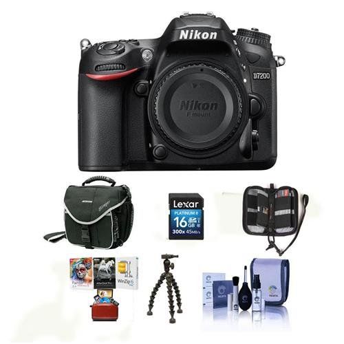  Nikon D7200 DX-Format Digital SLR Camera Body, Bundle with Camera Case, 16GB Class 10 SDHC Card, Cleaning Kit, FlexPod Pro Gripper Tripod, Memory Card Case, Mac Software Package