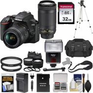 Nikon D3500 Digital SLR Camera & 18-55mm VR & 70-300mm DX AF-P Lenses with 32GB Card + Case + Battery + Charger + Flash + Tripod + 2 Lens Kit