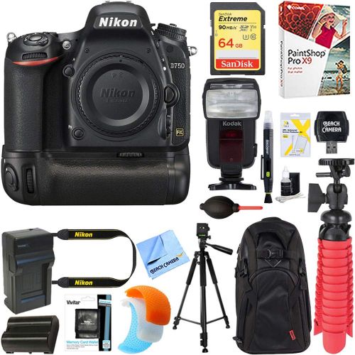  Nikon D750 FX-Format 24.3MP DSLR Camera (Body Only) + Deluxe Power Battery Grip Accessory Bundle
