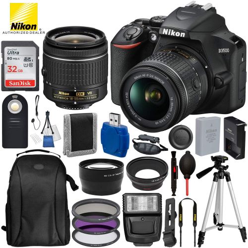  Nikon D3500 DSLR Camera with 18-55mm Lens and 17PC Accessory Bundle  Includes SanDisk Ultra 32GB SDHC Memory Card + Digital Slave Flash + 3PC Filter Kit + 50” Tripod + Professiona