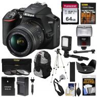 Nikon D3500 Digital SLR Camera & 18-55mm VR DX AF-P Lens with 64GB Card + Backpack + Battery + Charger + Flash + Tripod + Kit