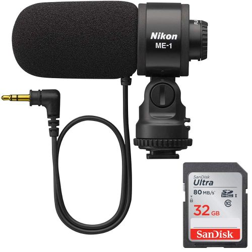  Nikon ME-1 Stereo Microphone (27045) with Sandisk Ultra SDHC 32GB UHS Class 10 Memory Card