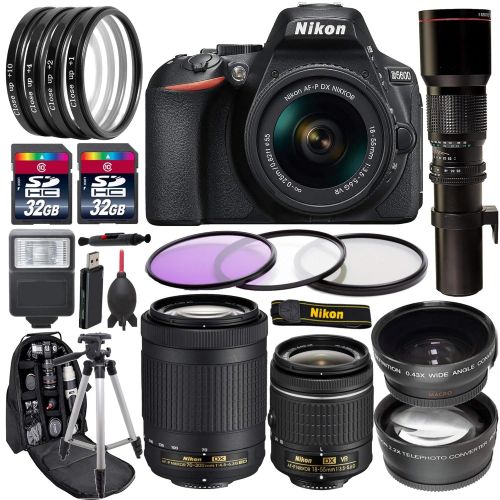  Nikon (EP) Nikon D5600 DSLR Camera with NikonAF-P DX NIKKOR 70-300mm f4.5-6.3G ED Lens and Nikon AF-P DX NIKKOR 18-55mm f3.5-5.6G VR Lens + 500mm f8 Telephoto Lens 23 Piece Nikon D5600 Pa