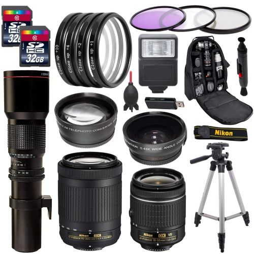  Nikon (EP) Nikon D5600 DSLR Camera with NikonAF-P DX NIKKOR 70-300mm f4.5-6.3G ED Lens and Nikon AF-P DX NIKKOR 18-55mm f3.5-5.6G VR Lens + 500mm f8 Telephoto Lens 23 Piece Nikon D5600 Pa