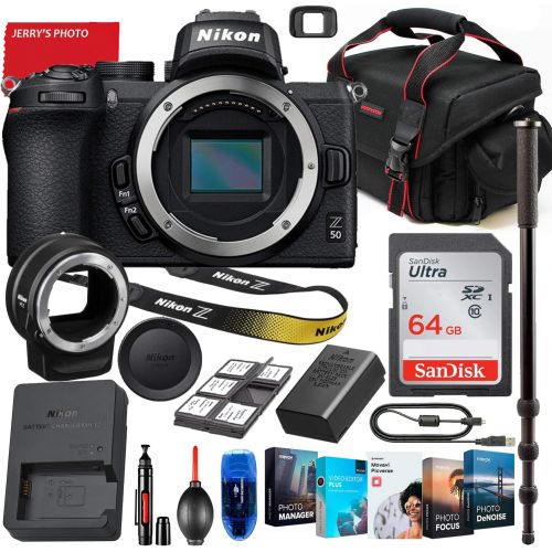  Nikon Intl. Nikon Z50 Mirrorless Digital Camera (Body Only) with Nikon FTZ Mount Adapter Bundle + Premium Accessory Bundle Including 64GB Memory, Photo/Video Software Package, Shoulder Bag & M