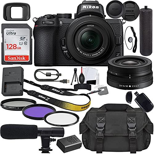  Nikon Intl. Nikon Z50 Mirrorless Digital Camera with 16-50mm Lens (1633) Bundle + Prime Accessory Kit Including 128GB Memory, Shotgun Microphone, Case, Hand Grip & More