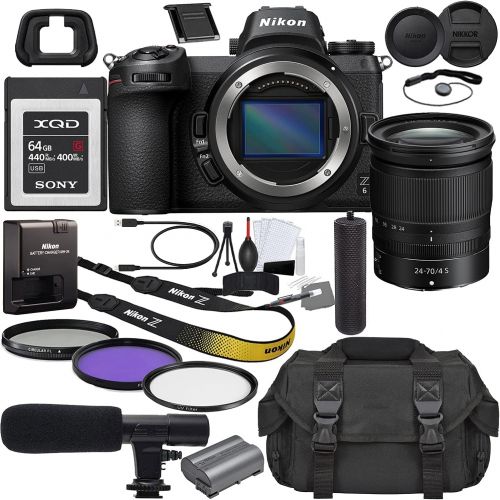  Nikon Intl. Nikon Z6 Mirrorless Digital Camera with 24-70mm Lens (1598) Bundle + Prime Accessory Kit Including 64GB XQD Memory, Shotgun Microphone, Camera Case, Hand Grip & More