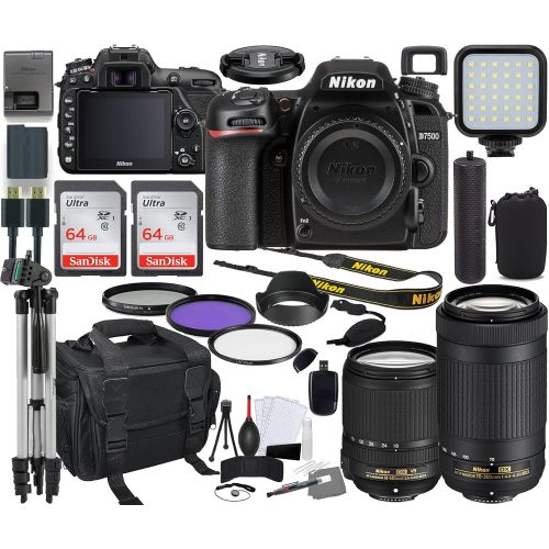  Nikon Intl. D7500 DSLR Camera with 18-140mm (1582) and 70-300mm Lens Bundle + Prime Accessory Kit Including 128GB Memory, Light, Camera Case, Hand Grip and More