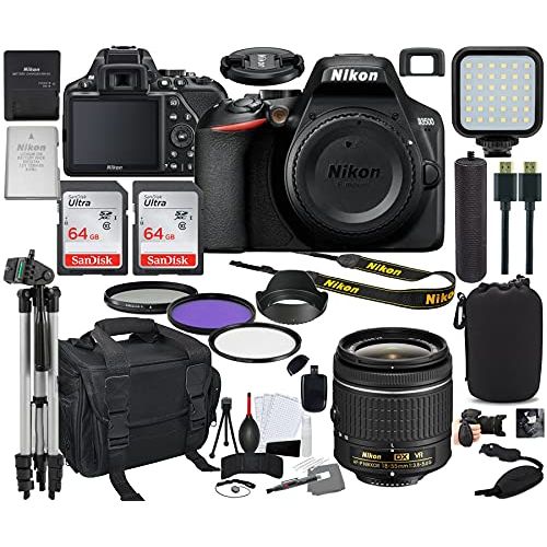 Nikon Intl. D3500 DSLR Camera with 18-55mm Lens Bundle (1590) + Prime Accessory Kit Including 128GB Memory, Light, Camera Case, Hand Grip and More (28 Pieces)