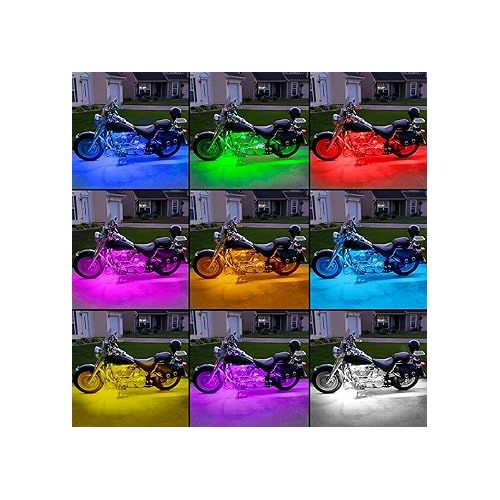  Nilight 8PCS Motorcycle RGB Led Light Kit Waterproof Multi-Color Atmosphere Lights Lamp with 4Key RF Wireless Remote for Harley Davidson Honda Kawasaki Suzuki, 2 Years Warranty (TL-42)