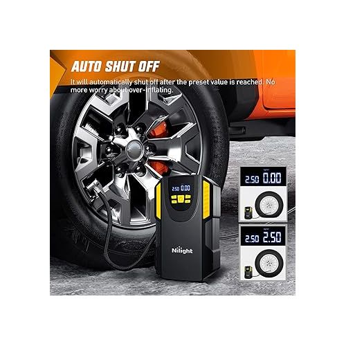  Nilight Tire Inflator Portable Air Compressor 12VDC Car Air Pump 150PSI Digital Tire Pressure Gauge Auto Shutoff Tire Pump for Car SUV Motorcycle Bicycle ATV, 2 Year Warranty