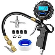 Nilight 50026R Digital Tire Inflator Pressure Gauge,250 PSI Air Chuck and Compressor Accessories Heavy Duty with Rubber Hose and Quick Connect Coupler for 0.1 Display Resolution,2 Year Warranty