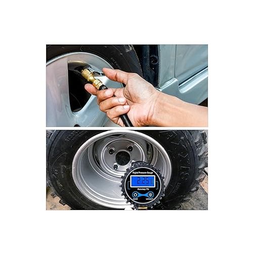  Nilight 50026R Digital Tire Inflator Pressure Gauge,250 PSI Air Chuck and Compressor Accessories Heavy Duty with Rubber Hose and Quick Connect Coupler for 0.1 Display Resolution,2 Year Warranty