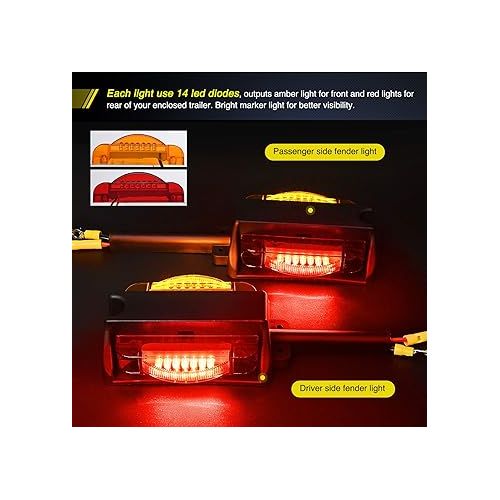  Nilight Amber/Red LED Fender Marker Lights for Trailers and Trucks - 2 Year Warranty