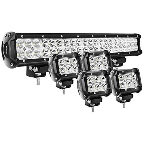  Nilight 20Inch 126W Spot Flood Combo Led Light Bar 4PCS 4Inch 18W Spot LED Pods Fog Lights for Jeep Wrangler Boat Truck Tractor Trailer Off-Road,2 years Warranty