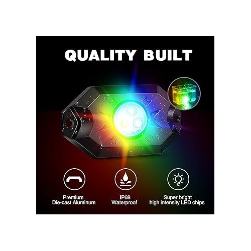  Nilight RGB LED Rock Lights Kit, 4 pods Underglow Multicolor Neon Light Pod with Bluetooth App Control Flashing Music Mode Wheel Well Light for Truck ATV UTV RZR SUV