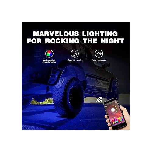  Nilight RGB LED Rock Lights Kit, 4 pods Underglow Multicolor Neon Light Pod with Bluetooth App Control Flashing Music Mode Wheel Well Light for Truck ATV UTV RZR SUV