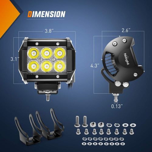  Nilight 2PCS 18W 1260lm Spot Driving Fog Light Off Road Led Lights Bar Mounting Bracket for SUV Boat 4 Jeep Lamp,2 years Warranty