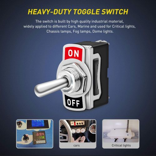  Nilight Heavy Duty Rocker Toggle Switch 15A 250V 20A 125V SPST 2 Pin ON/OFF Switch Metal Bat Waterproof Boot Cap Cover - 5 Pack, 2 Years Warranty