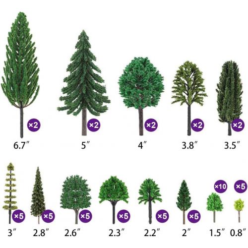  [아마존베스트]Nilos 55pcs Mixed Model Trees, 1-6.7(23mm-170mm), Model Train Scenery, Fake Trees for Projects, Woodland Scenics with No Bases, Tree Train Scenery Architecture Trees Fake Trees for