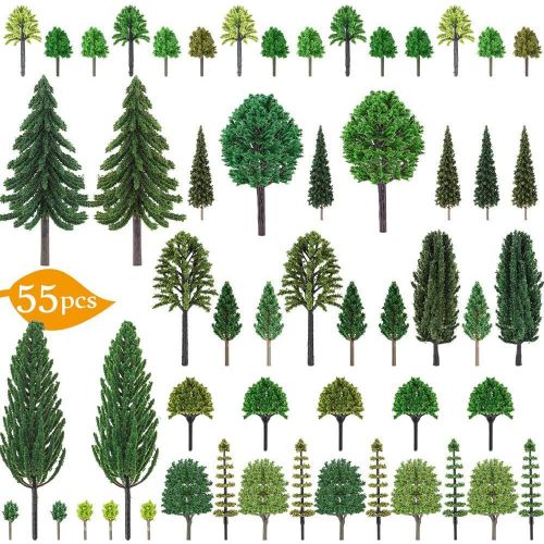  [아마존베스트]Nilos 55pcs Mixed Model Trees, 1-6.7(23mm-170mm), Model Train Scenery, Fake Trees for Projects, Woodland Scenics with No Bases, Tree Train Scenery Architecture Trees Fake Trees for