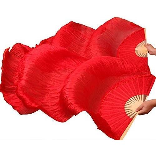  Nimiman Cheap Women Belly Dance Fan Veils 18090cm Yellow Orange Red