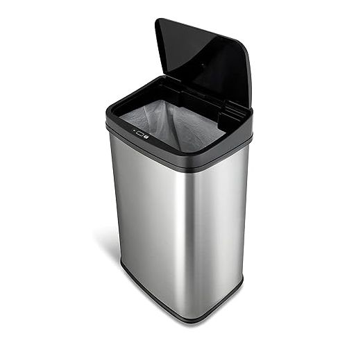  NINESTARS DZT-50-28 Automatic Touchless Motion Sensor Rectangular Trash Can, 13 Gal, Black Trim