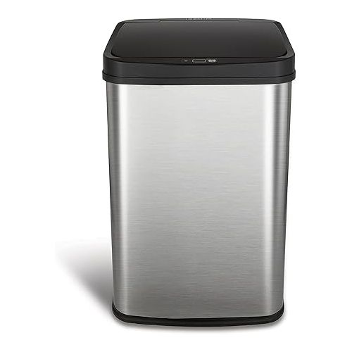  NINESTARS DZT-50-28 Automatic Touchless Motion Sensor Rectangular Trash Can, 13 Gal, Black Trim