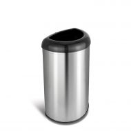 NINESTARS OTT-50-19BK Open Top Office Bathroom Trash Can, 13 Gal 50L, Stainless Steel Base (D Shape, Black Lid)